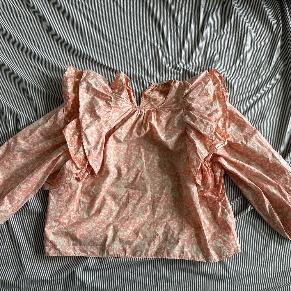 CLEARANCE Ulla Johnson Floral Ruffle Blouse in Pink and White--Size M - Picture 2 of 4
